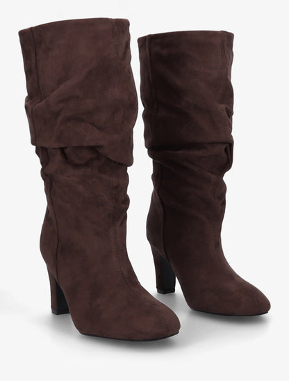 Bottes en suédine froncées à bouts ronds - Marron - 4