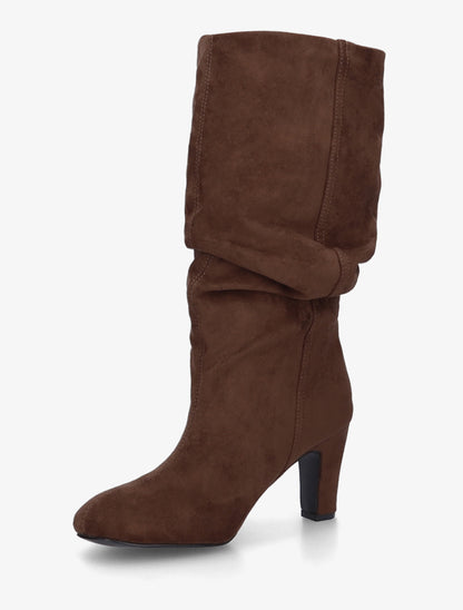 Bottes en suédine froncées à bouts ronds - Camel - 3