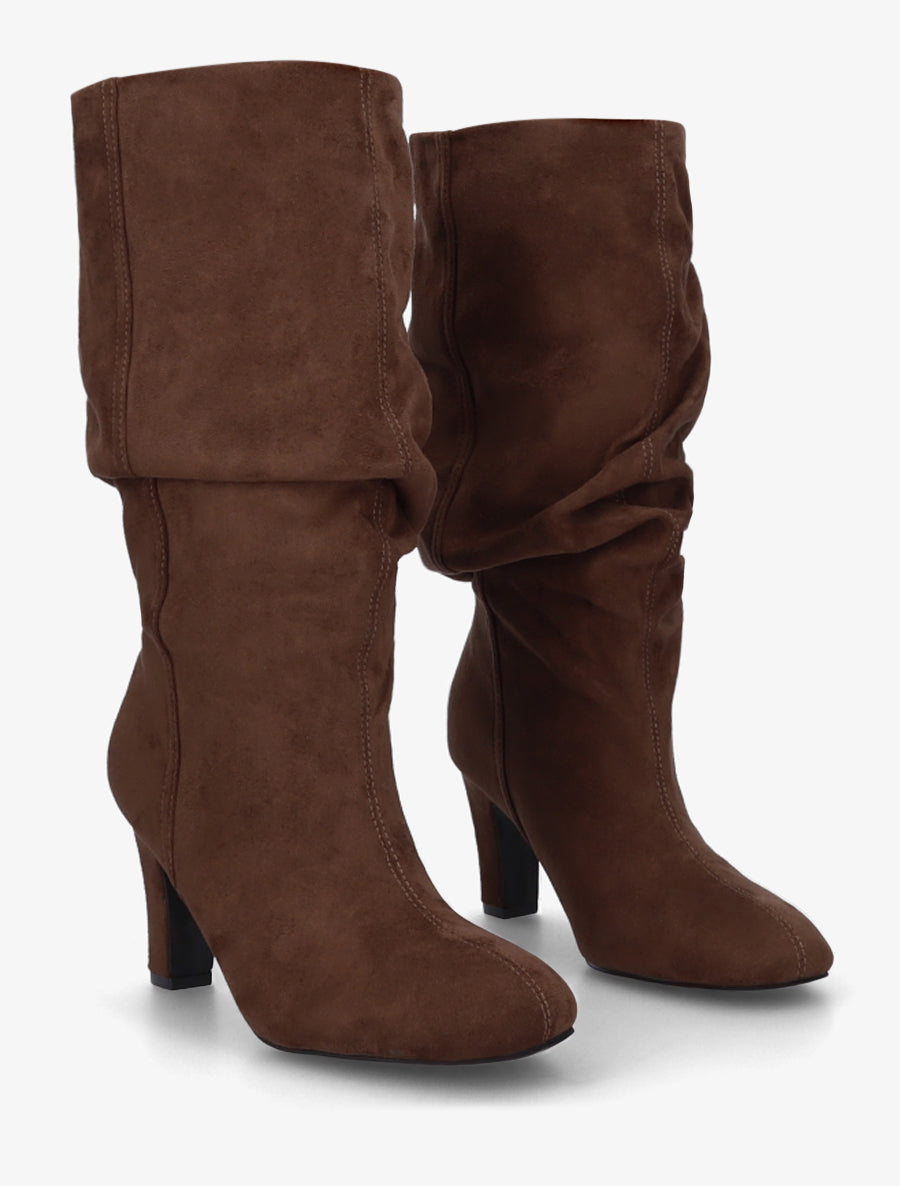 Bottes en suédine froncées à bouts ronds - Camel - 4