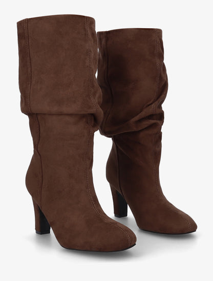 Bottes en suédine froncées à bouts ronds - Camel - 4