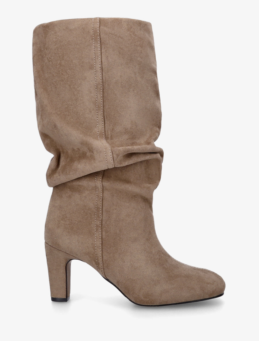 Bottes en suédine froncées à bouts ronds - Taupe - 1