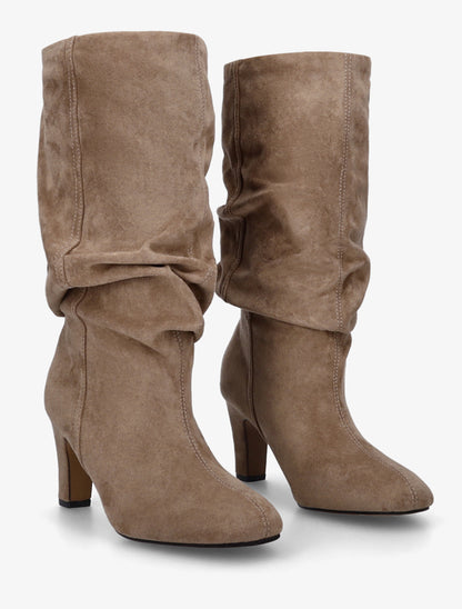 Bottes en suédine froncées à bouts ronds - Taupe - 4