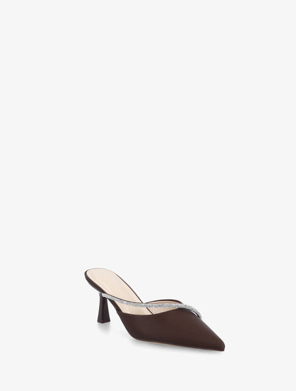 Mules satinées à strass et bouts pointus - Marron - 2