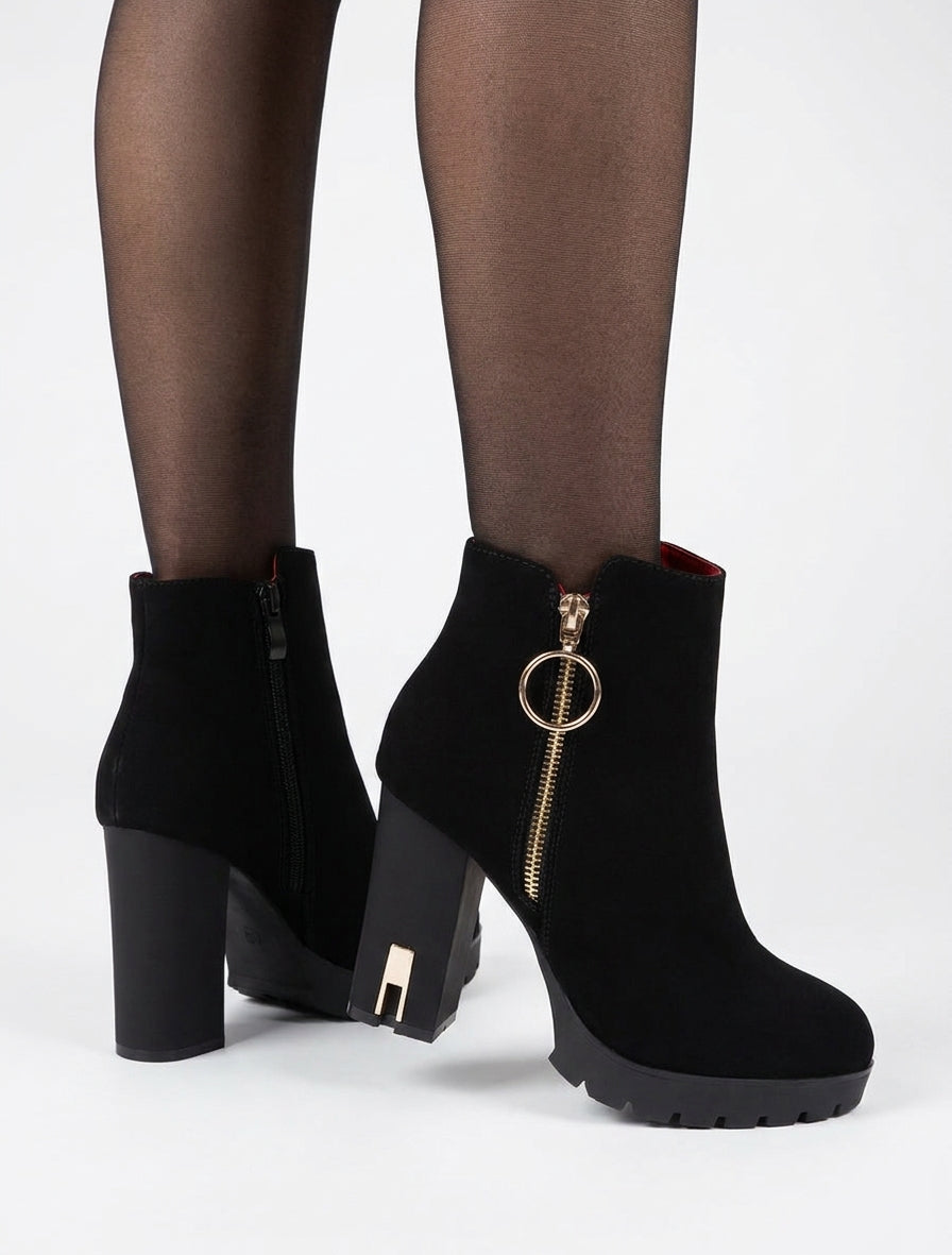 Bottines à talon et zip - Noir