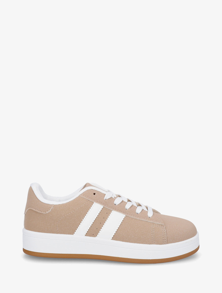 Sneakers effet nubuck à bandes contrastantes - Taupe - 1