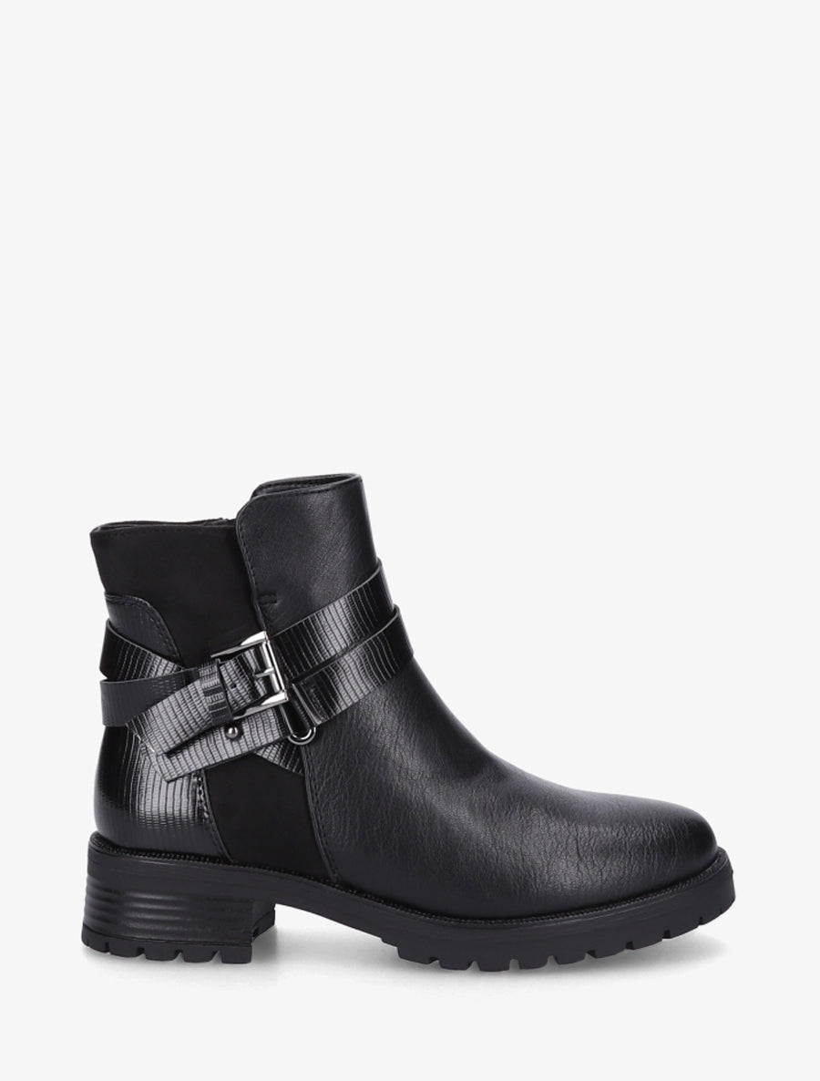 Bottines à sangles et contrefort python - Noir - 1