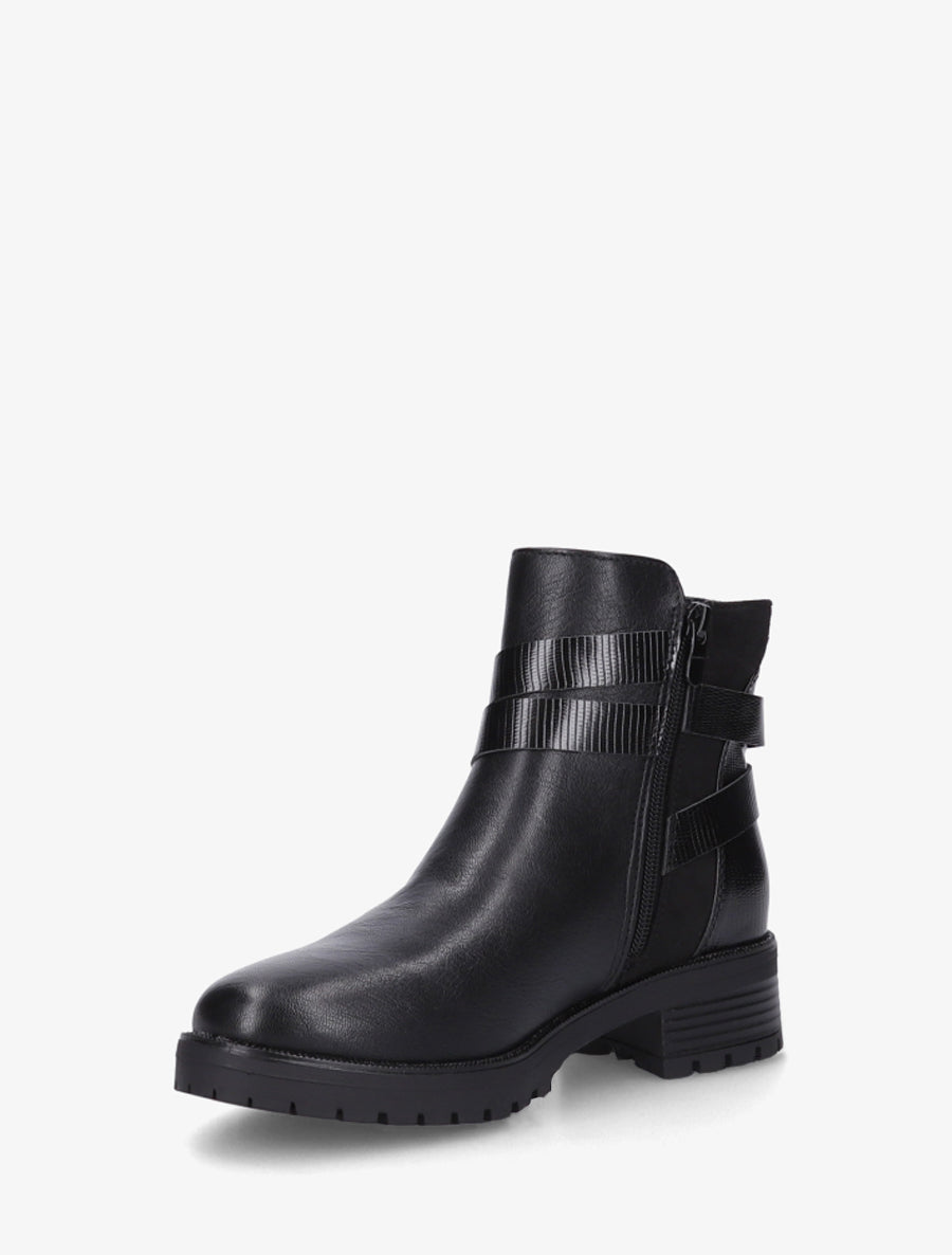 Bottines à sangles et contrefort python - Noir - 3