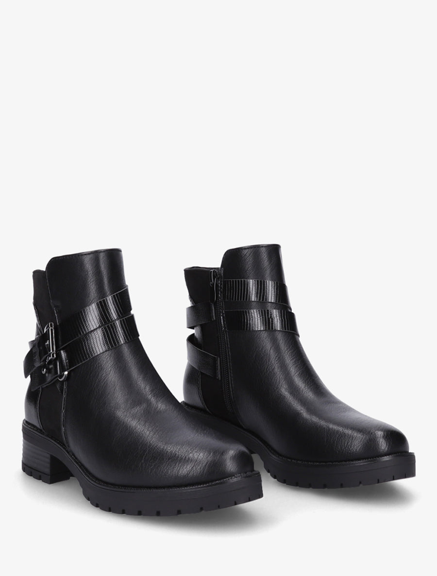Bottines à sangles et contrefort python - Noir - 4