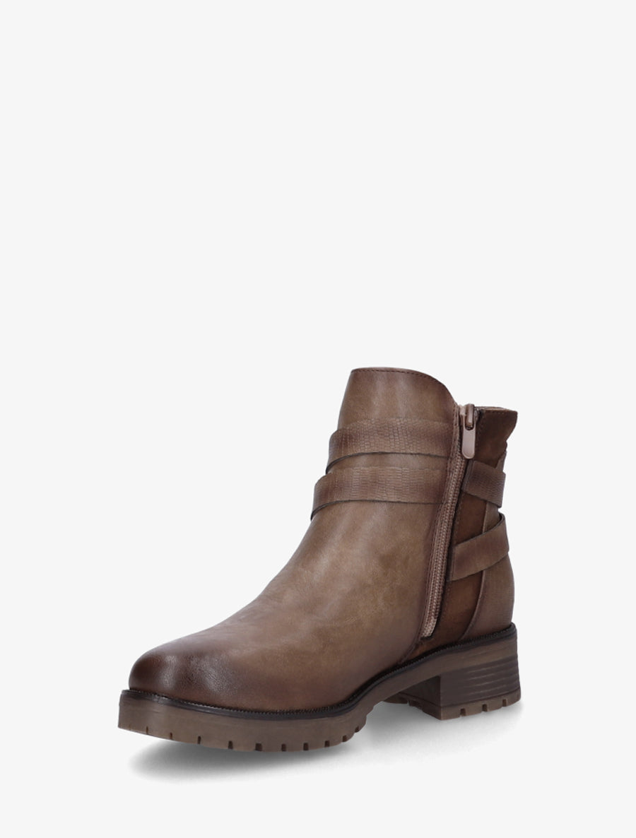 Bottines à sangles et contrefort python - Taupe - 3