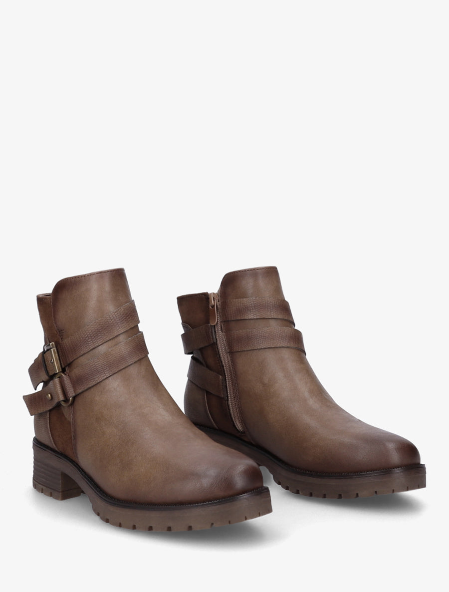 Bottines à sangles et contrefort python - Taupe - 4