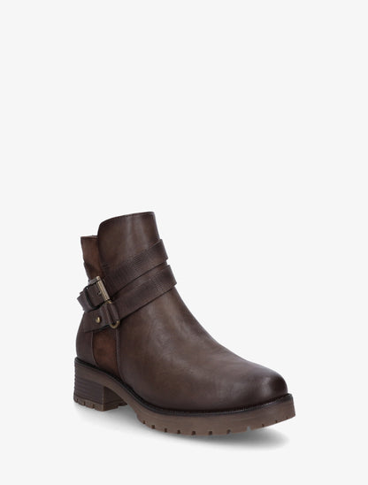 Bottines à sangles et contrefort python - Marron - 2