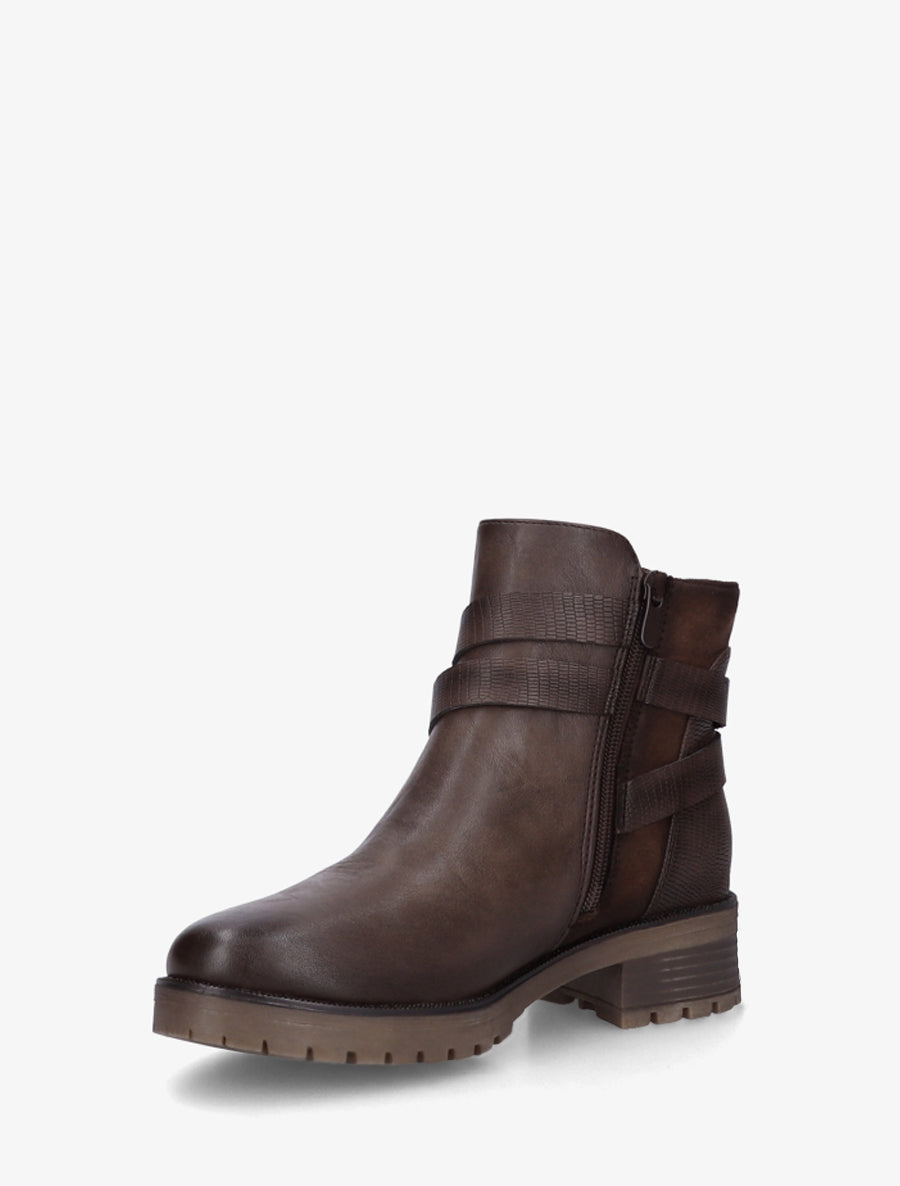Bottines à sangles et contrefort python - Marron - 3