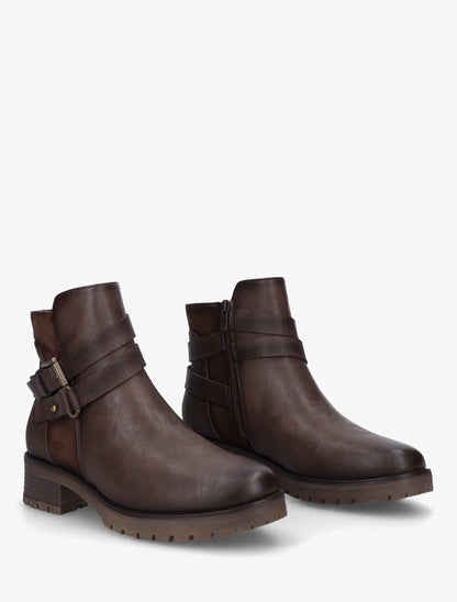 Bottines à sangles et contrefort python - Marron - 4