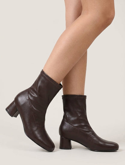 Bottines simili style chaussette - Marron