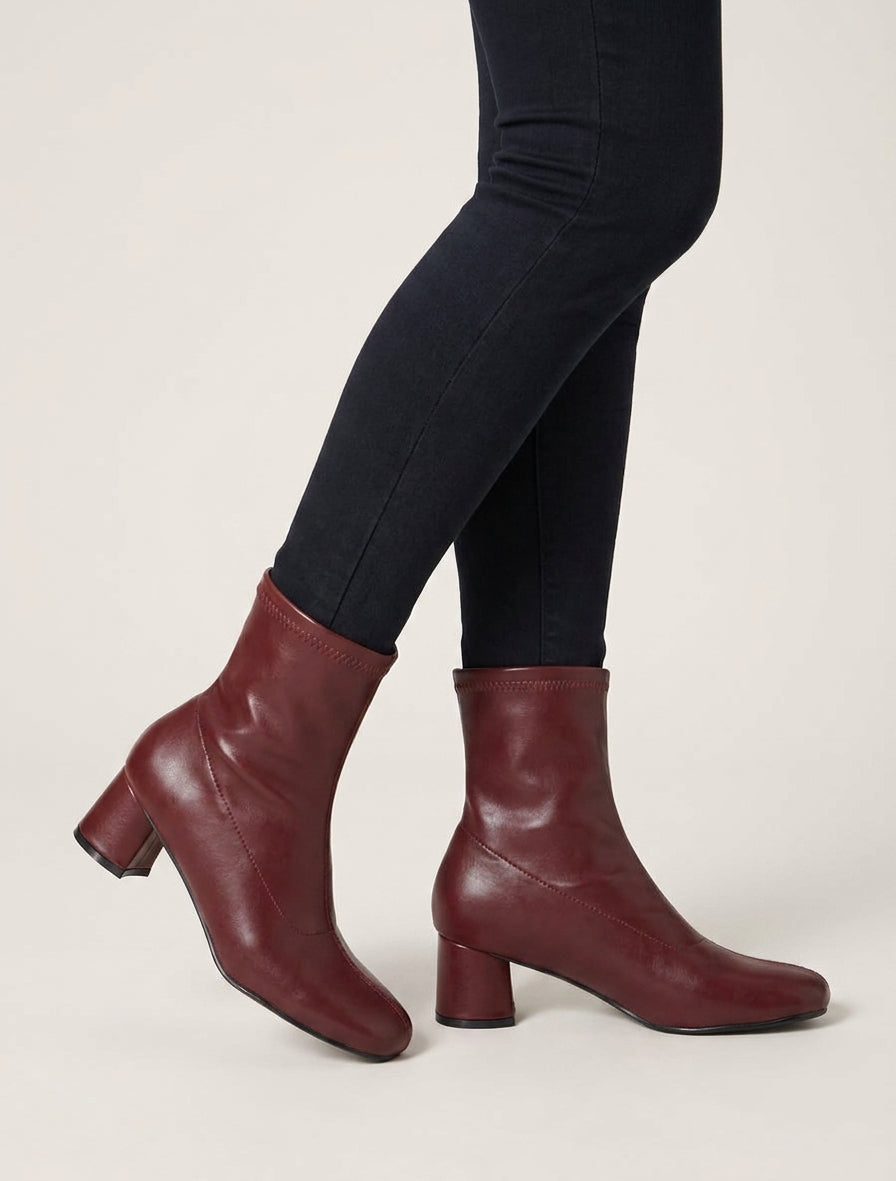 Bottines simili style chaussette - Bordeaux