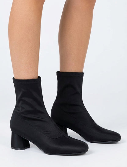 Bottines en tissu effet satiné style chaussette - Noir