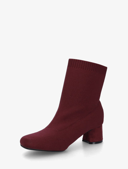 Bottines style chaussettes en tissu côtelé - Bordeaux - 3