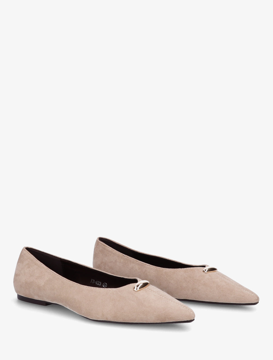 Ballerines bouts pointus en suédine - Beige - 4