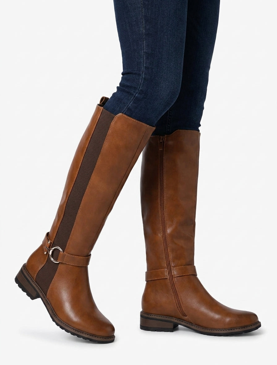 Bottes en simili élastiquées - Camel