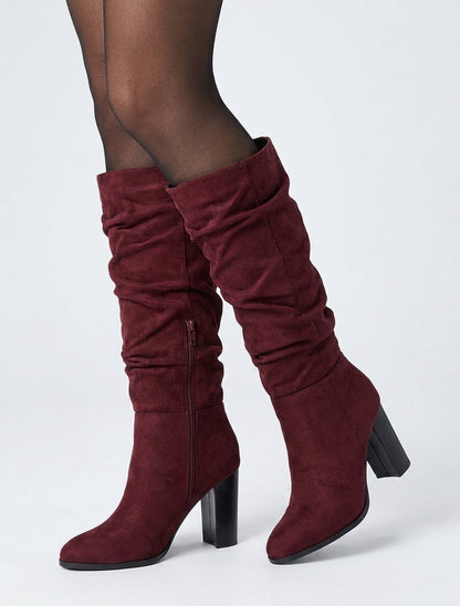 Bottes plissées en suédine - Bordeaux