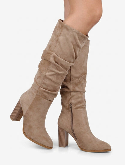 Gerimpelde laarzen van suèdine - Beige