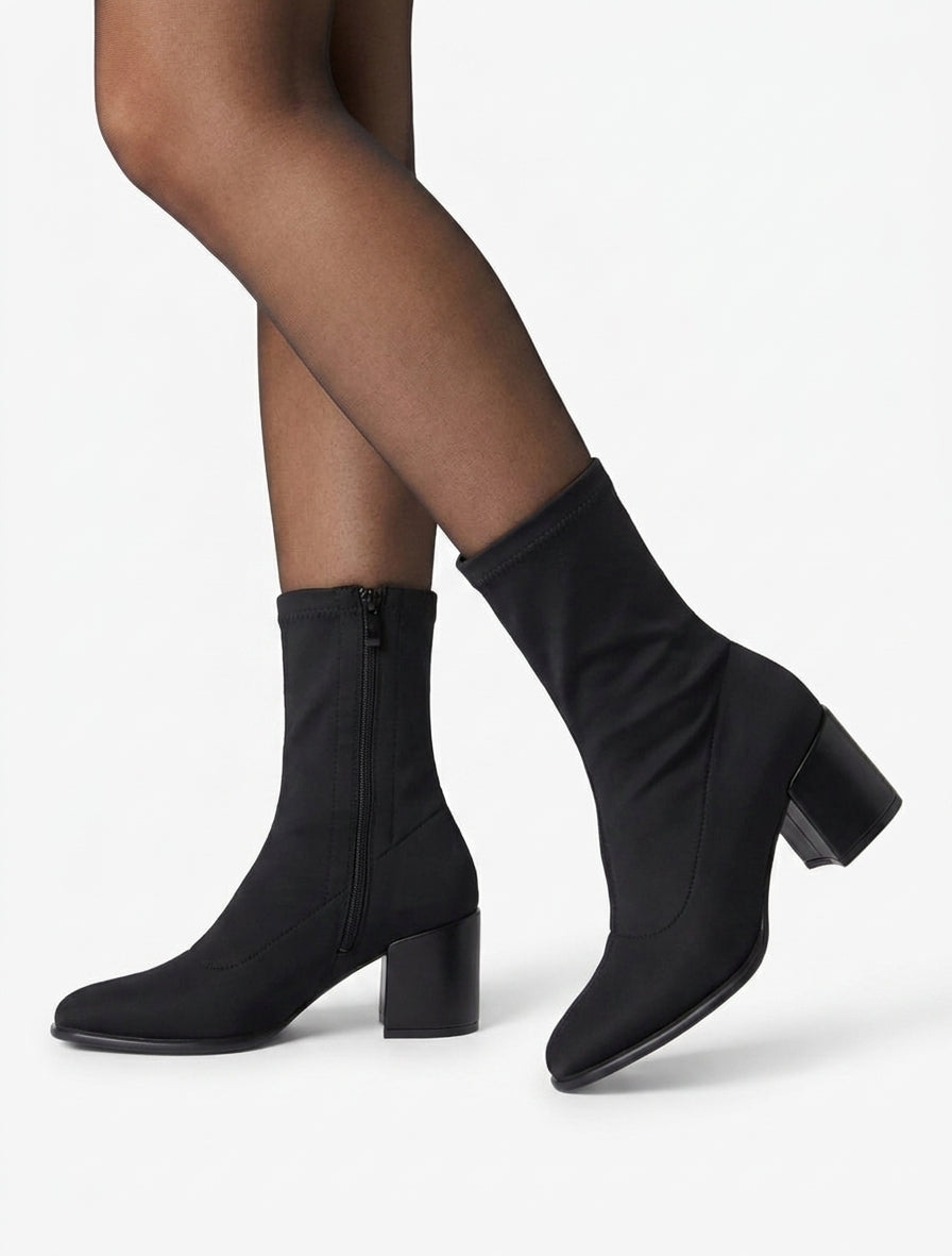 Bottines unies style chaussette à fermeture éclair - Noir