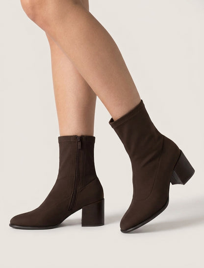 Bottines unies style chaussette à fermeture éclair - Marron