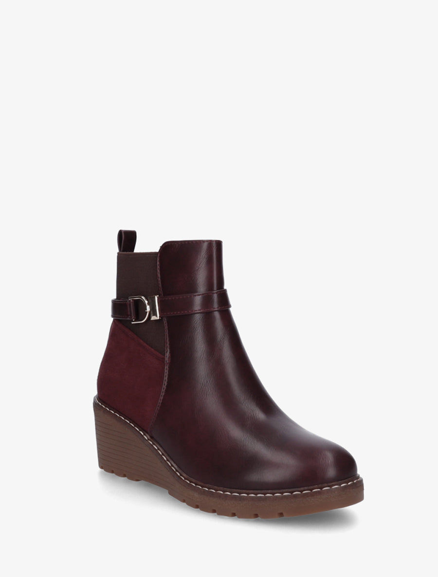 Bottines bi-matière compensées - Bordeaux - 2