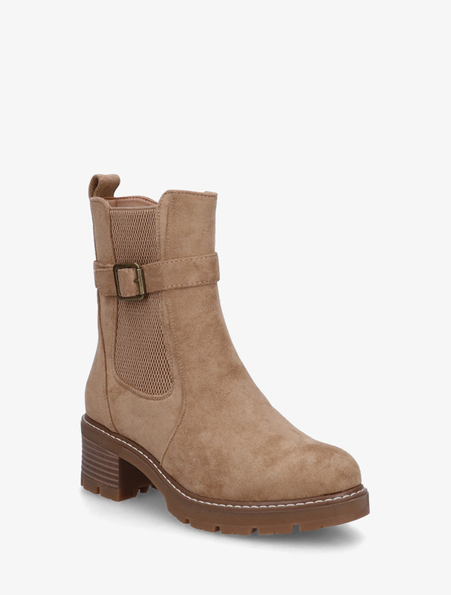 Bottines en suédine à cheville élastiquée - Beige - 2