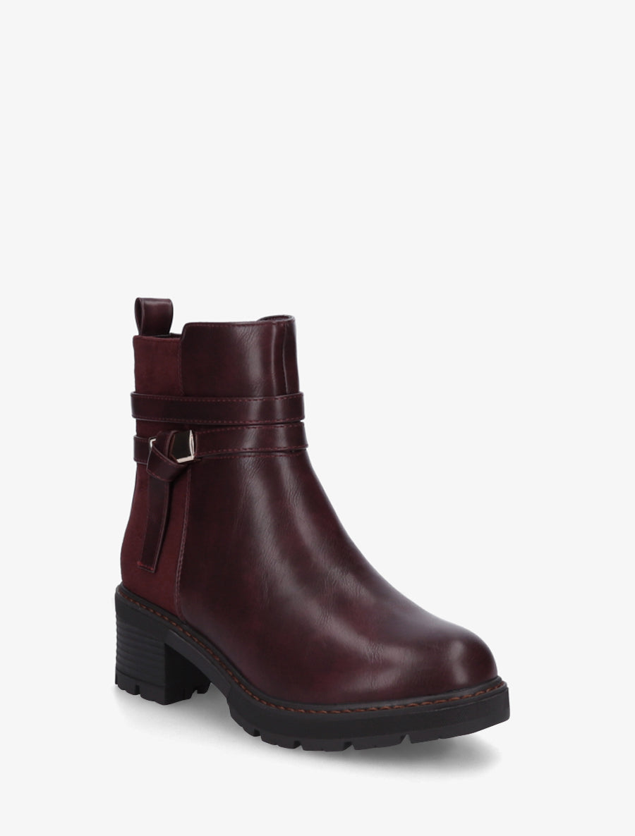 Bottines en simili et suédine - Bordeaux - 2