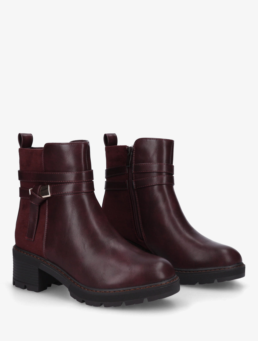 Bottines en simili et suédine - Bordeaux - 4