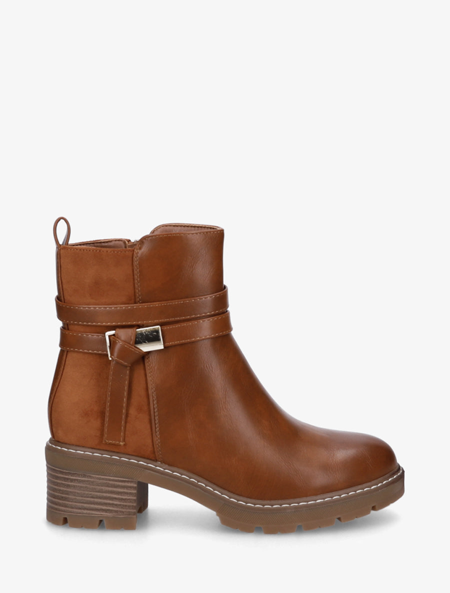 Bottines en simili et suédine - Camel - 1