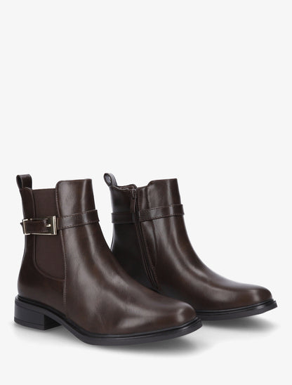 Bottines en simili à cheville élastiquée - Marron - 4