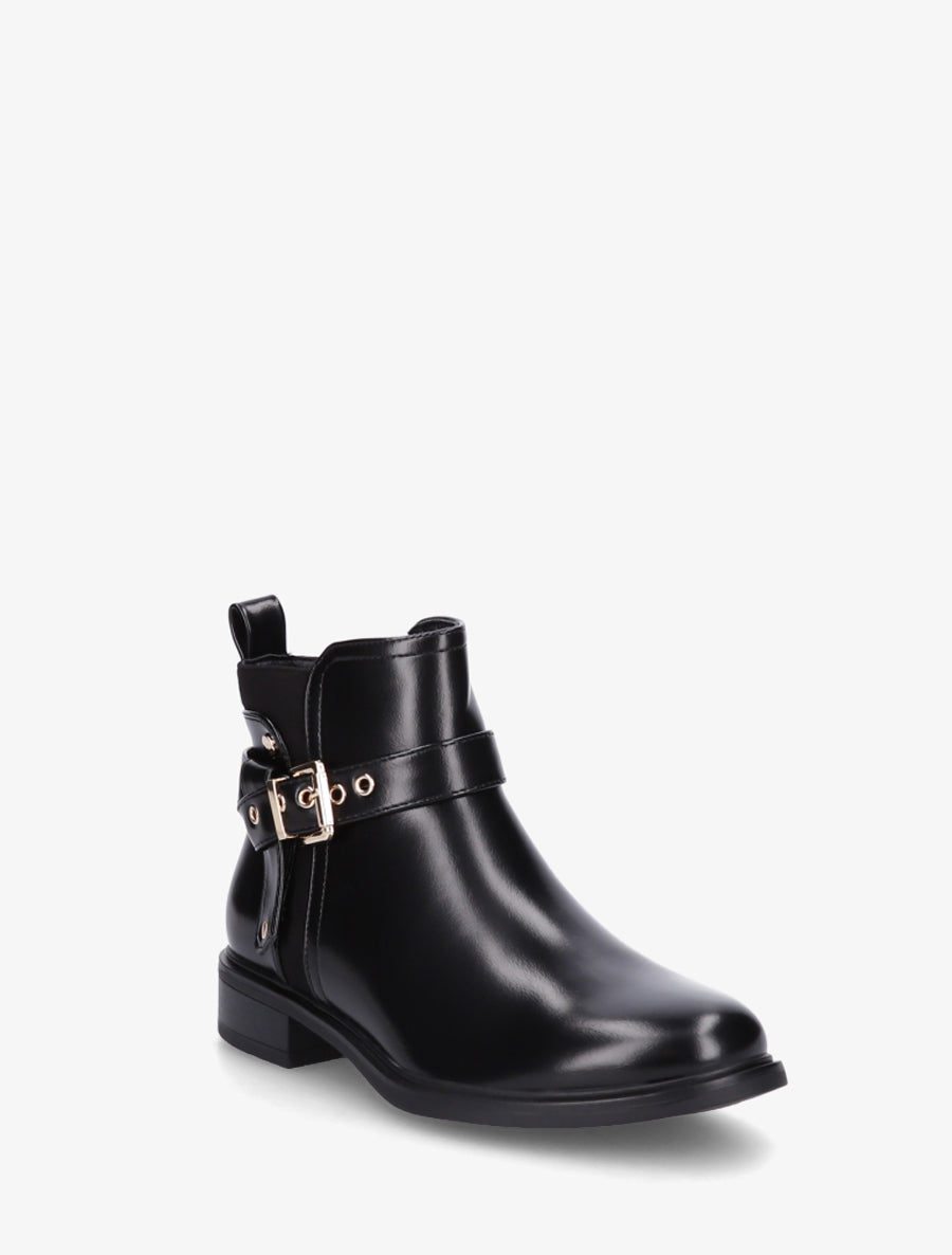 Bottines en simili avec sangle décorative - Noir - 2
