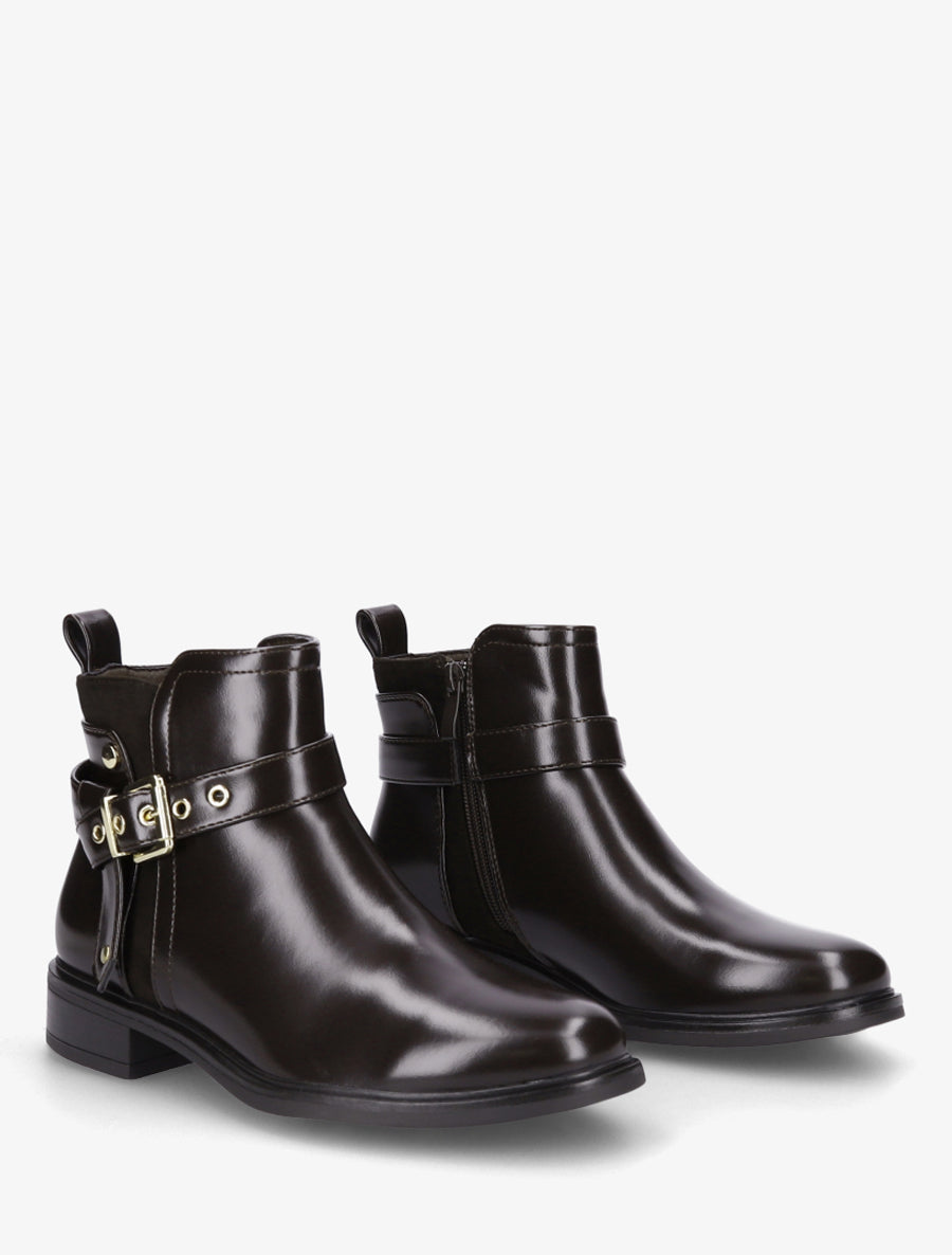 Bottines en simili avec sangle décorative - Marron - 4