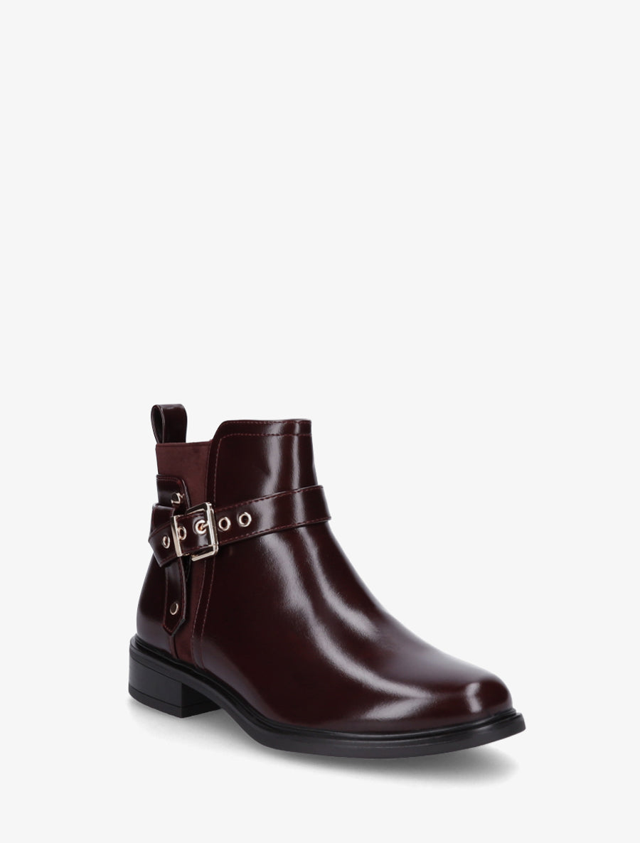 Bottines en simili avec sangle décorative - Bordeaux - 2