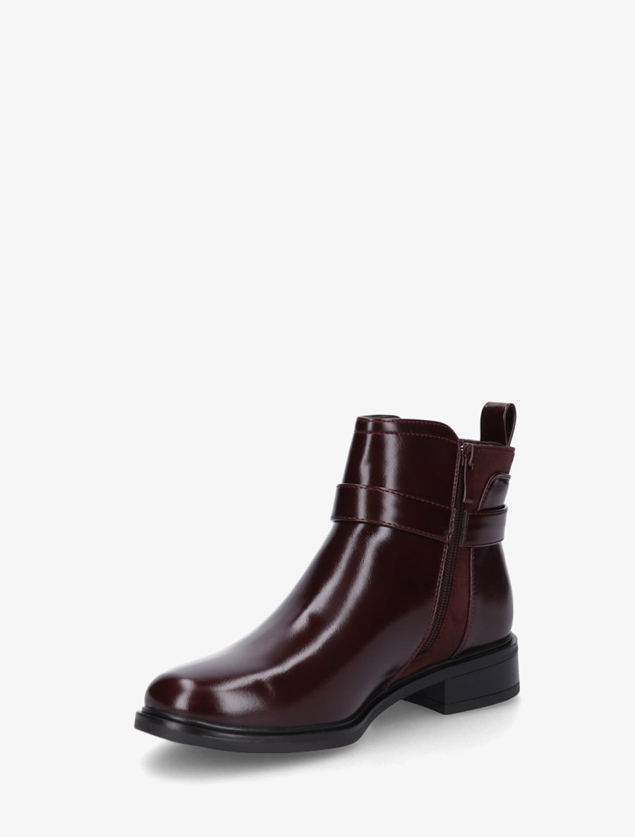Bottines en simili avec sangle décorative - Bordeaux - 3