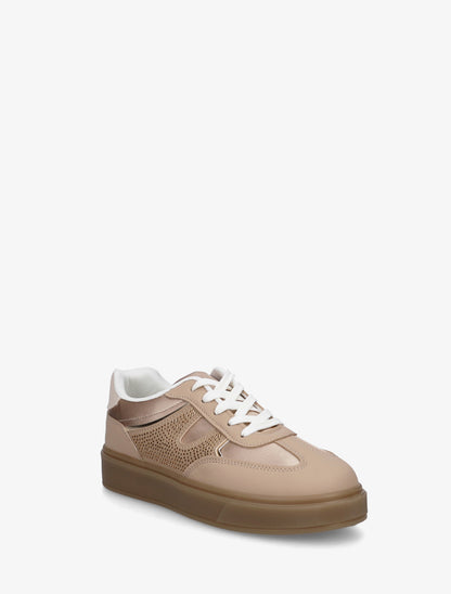 Sneakers à strass et tissu nacré - Nude - 2