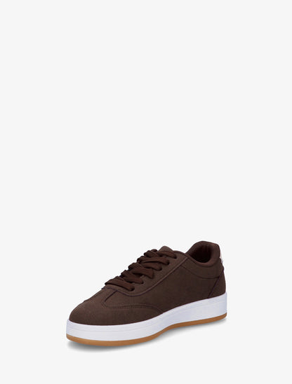 Baskets en suédine à empiècement simili - Marron - 3