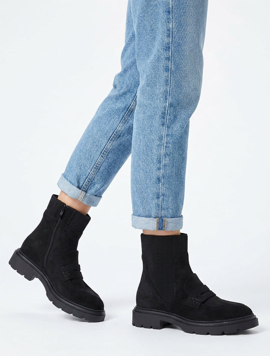 Bottines en suédine style mocassin - Noir