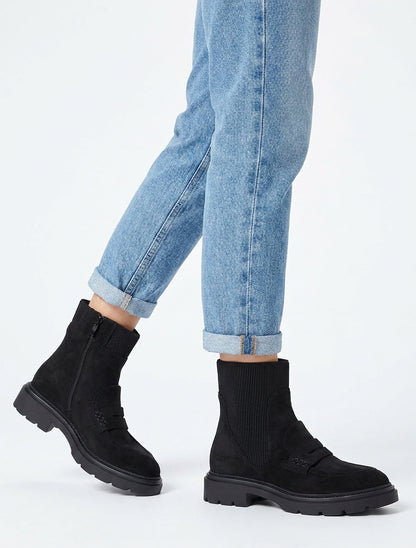 Bottines en suédine style mocassin - Noir