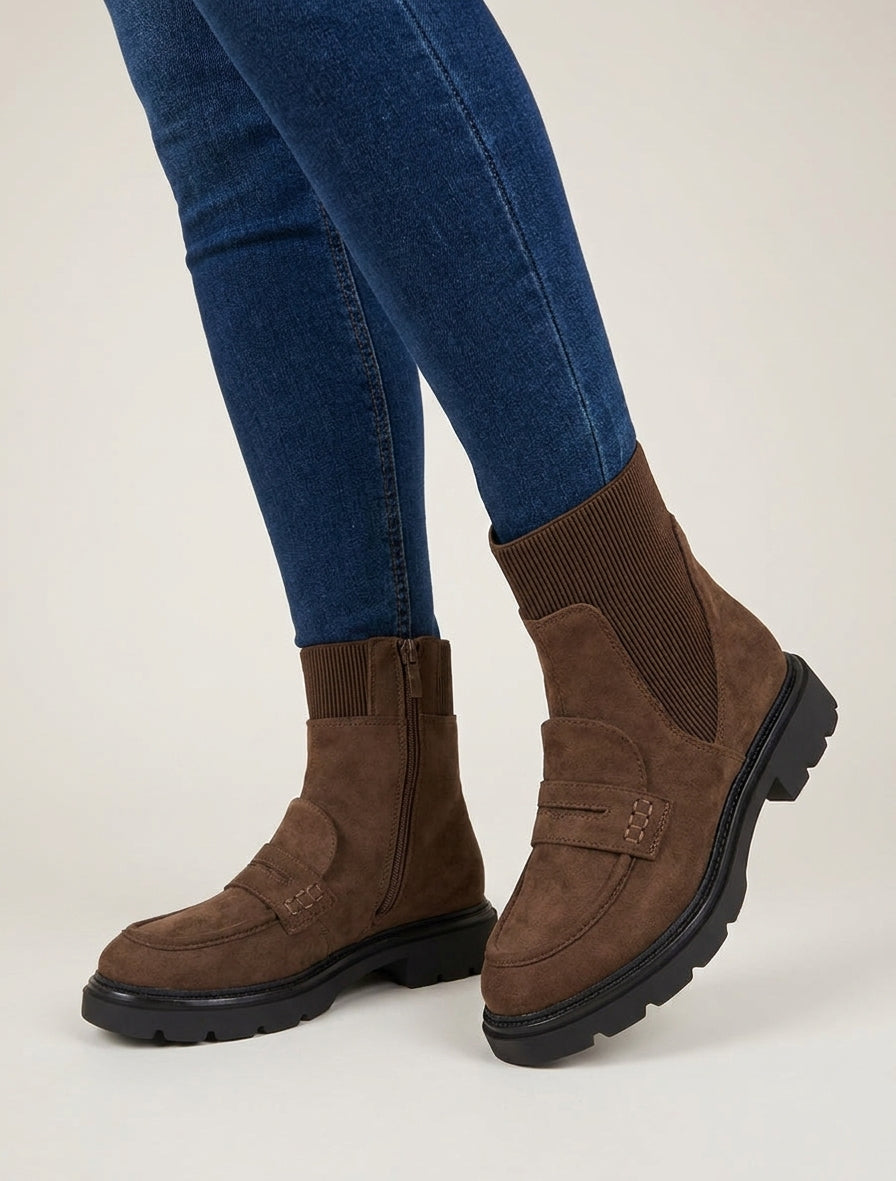 Suède enkellaarsjes in mocassin stijl - Bruin
