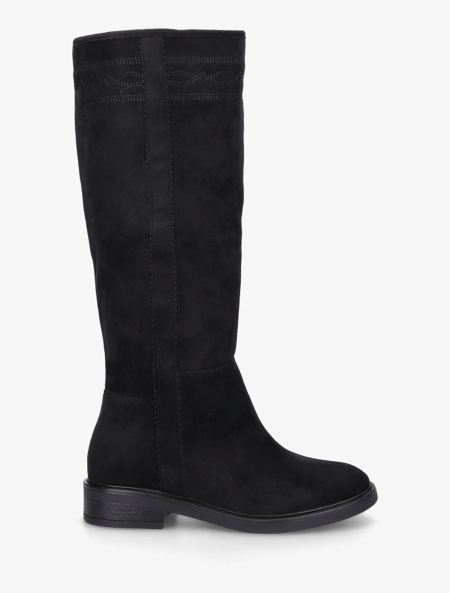Bottes suédine à coutures fantaisies - Noir - 1