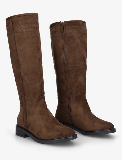Bottes suédine à coutures fantaisies - Marron - 4