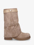 Bottines renversées en suédine à bijou décoratif - Taupe - 1