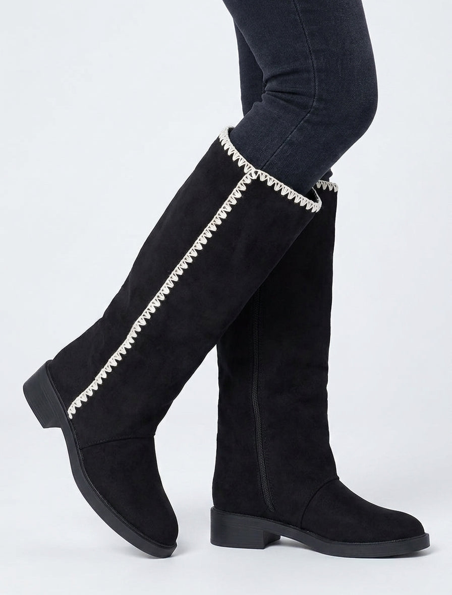 Bottes suédine brodées - Noir