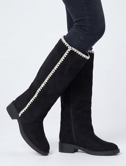 Bottes suédine brodées - Noir