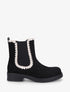 Bottines suédine élastiquées à broderies - Noir - 1