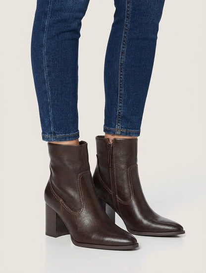 Bottines à talon en simili bouts pointus - Marron