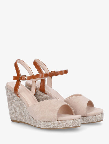 Sandales compensées en suédine - Beige - 4